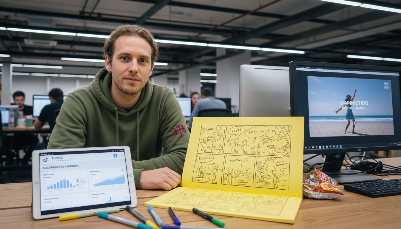 Συζήτηση γύρω από το τραπέζι για τη δημιουργία πλάνου βίντεο