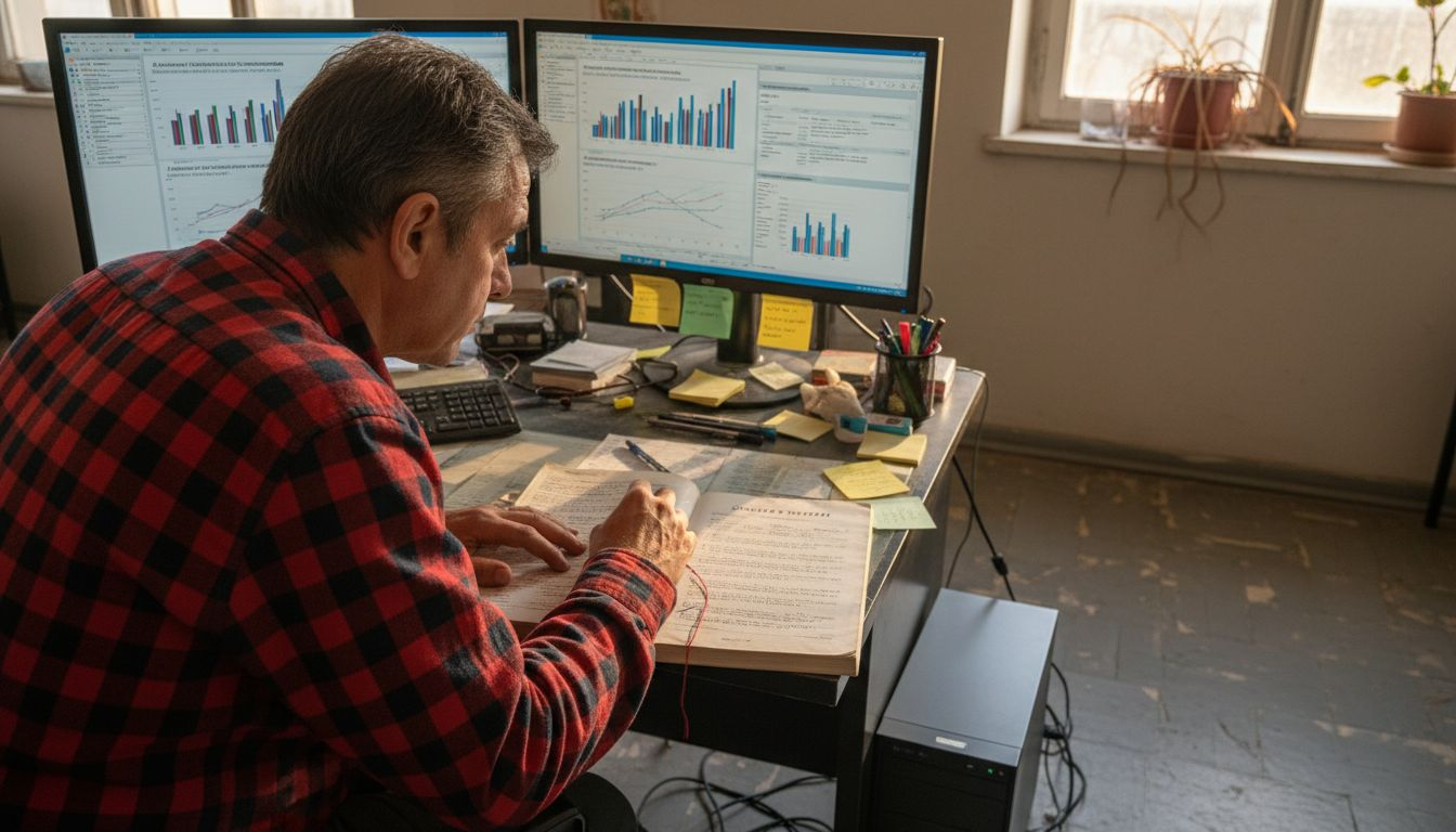 Ένας άνδρας μελετά δεδομένα από τα social media στον χώρο εργασίας του, προσπαθώντας να κατανοήσει τις τάσεις και τις συζητήσεις που απασχολούν το κοινό.