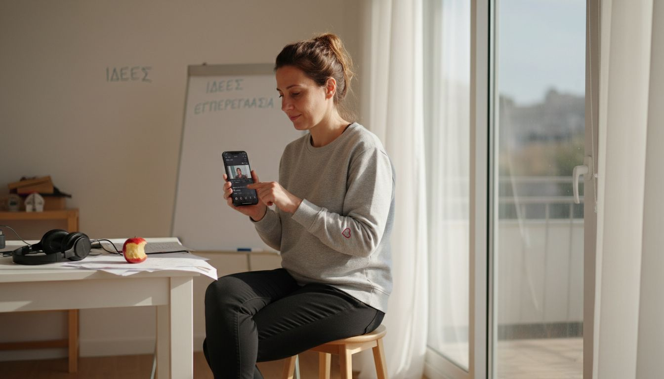 Μια γυναίκα διαλέγει ποιο βίντεο θα ανεβάσει στα social media της.