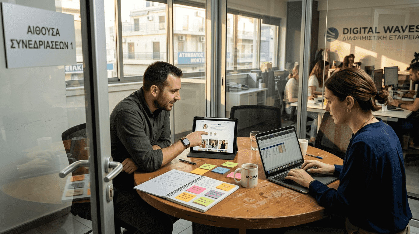 Στελέχη μάρκετινγκ συζητούν για τη στρατηγική μιας καμπάνιας με influencers.