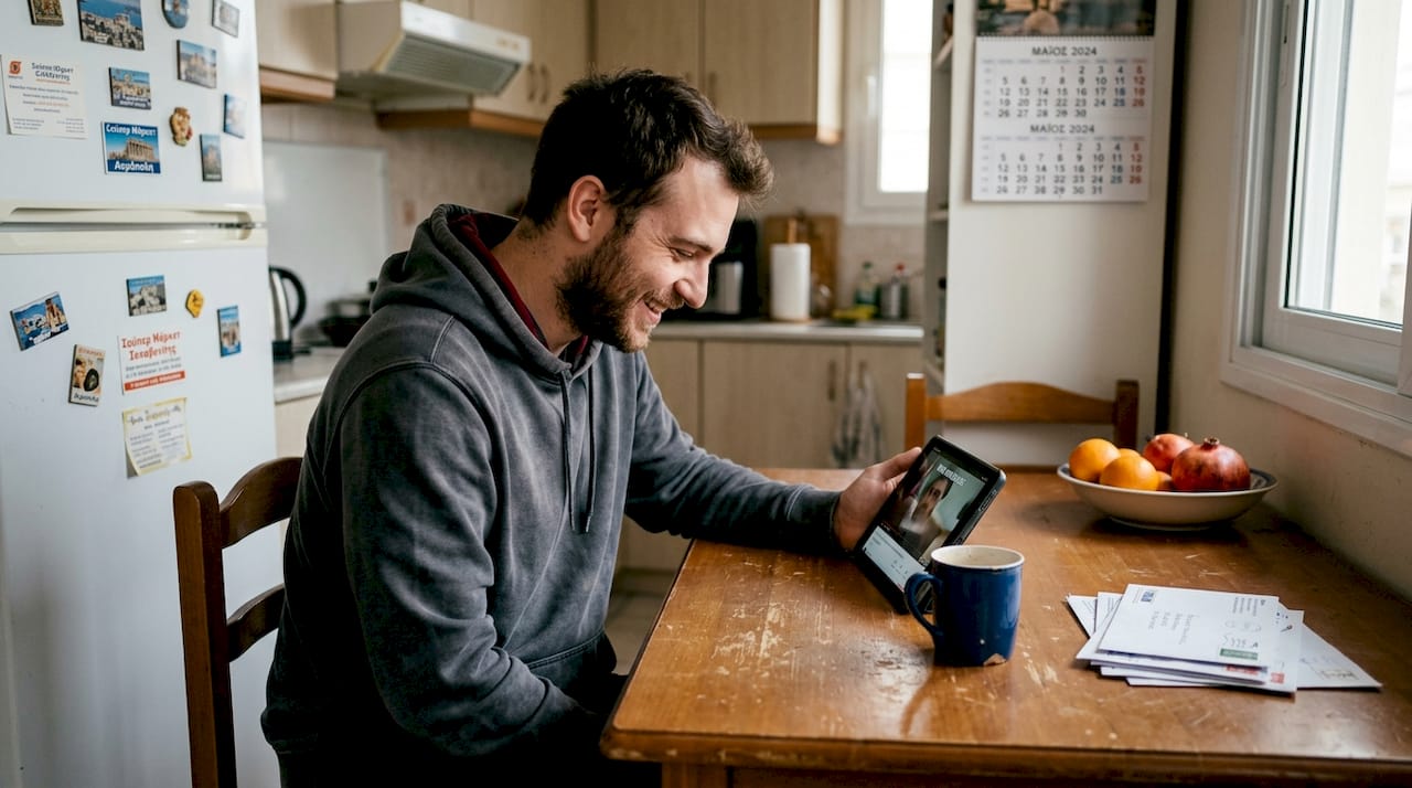 Ένας άντρας ξεκαρδίζεται στα γέλια βλέποντας ένα viral βίντεο στα social media.