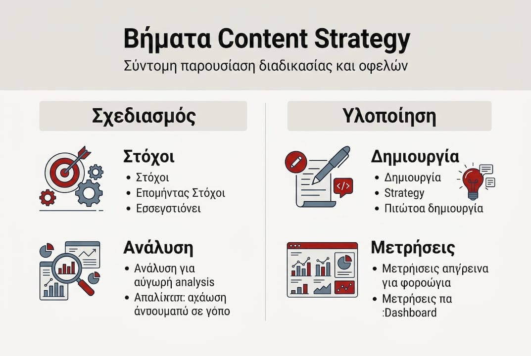Εικονογραφημένος οδηγός με τα βασικά στάδια για μια επιτυχημένη στρατηγική περιεχομένου