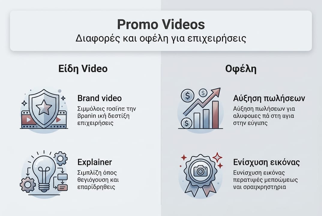 Διαδραστικό infographic με είδη promo βίντεο και τα οφέλη τους