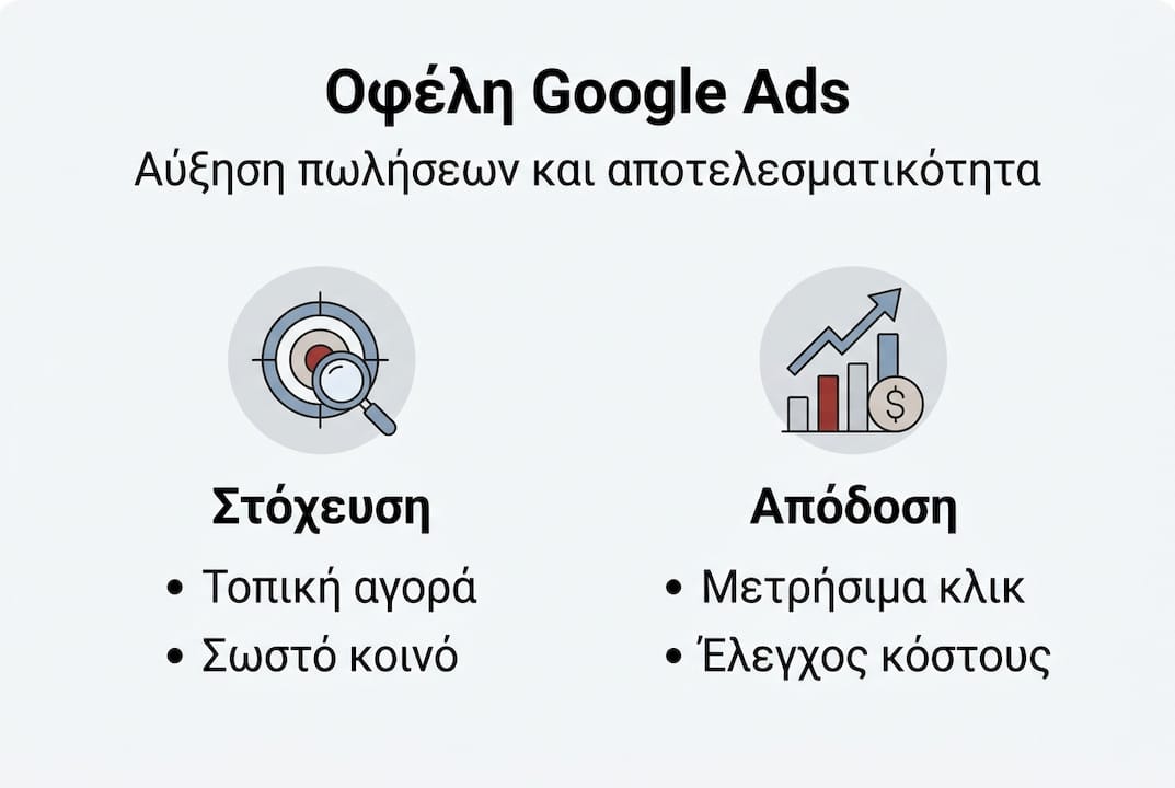 Γραφικό με τα σημαντικότερα πλεονεκτήματα του Google Ads