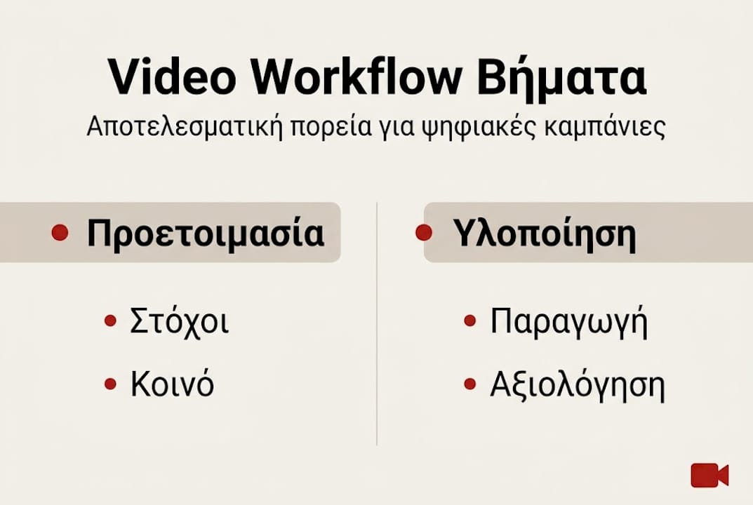 Γραφικό με τα βασικά στάδια της διαδικασίας παραγωγής βίντεο
