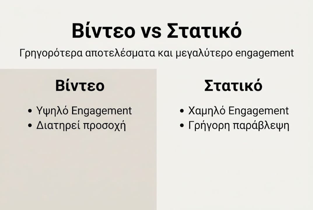 Γραφικό που παρουσιάζει με απλό τρόπο τα πλεονεκτήματα του βίντεο σε σχέση με το στατικό περιεχόμενο