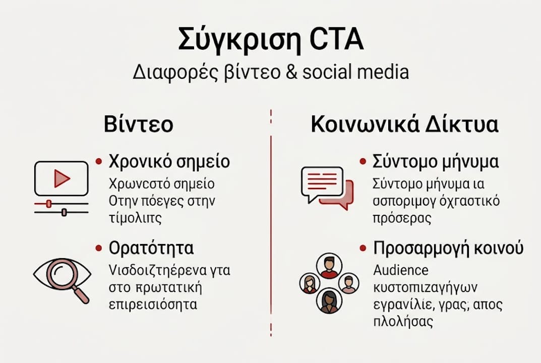 Γραφικό που παρουσιάζει σύγκριση των αποτελεσμάτων των CTA ανάμεσα σε βίντεο και social media
