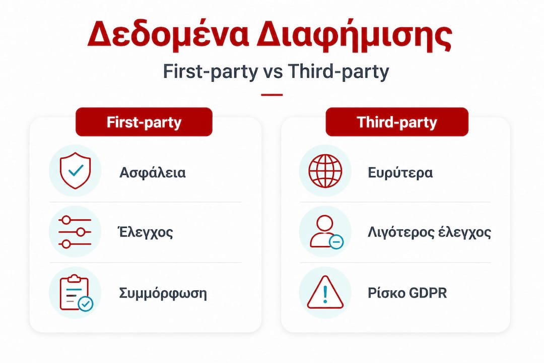 Γραφική απεικόνιση με τα βασικά σημεία και τις διαφορές ανάμεσα στα δεδομένα πρώτου και τρίτου μέρους