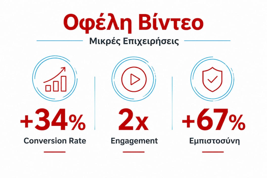 Γραφικό με αριθμούς και στοιχεία που δείχνουν τα πλεονεκτήματα του video marketing