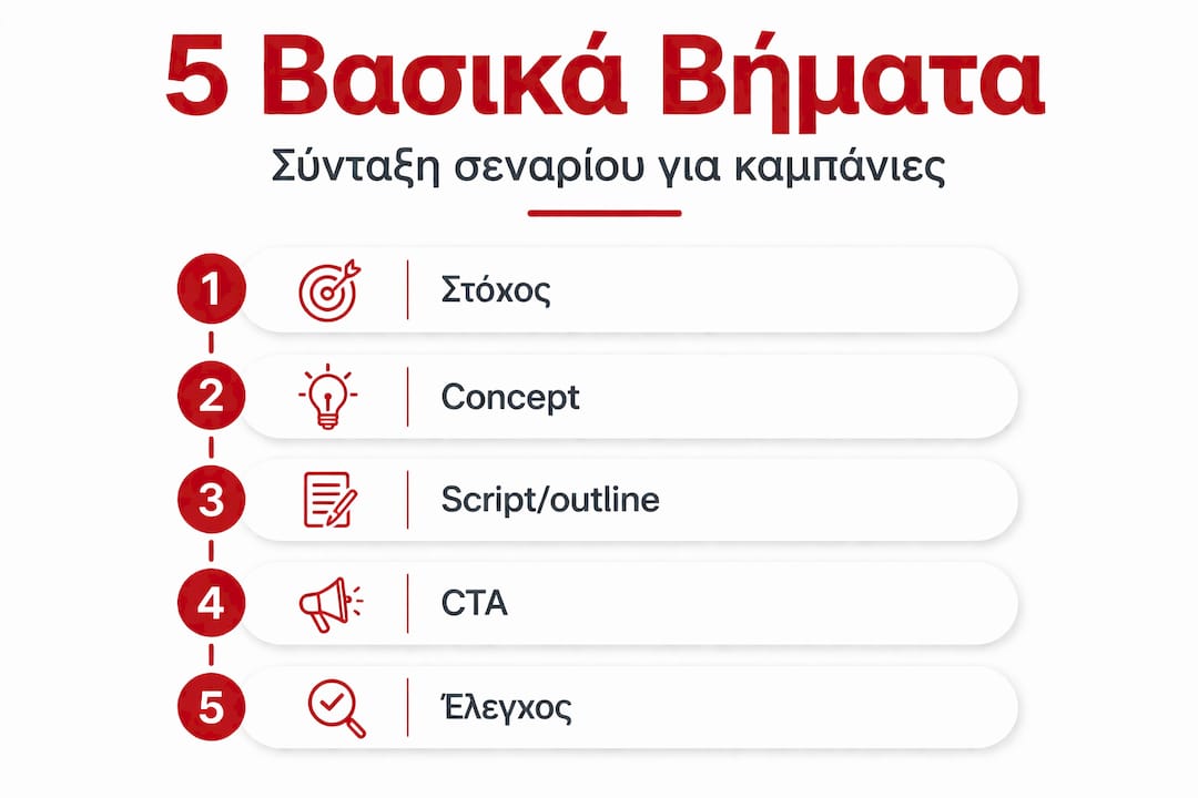 Εικονογραφημένος οδηγός με τα πέντε βασικά στάδια συγγραφής σεναρίου