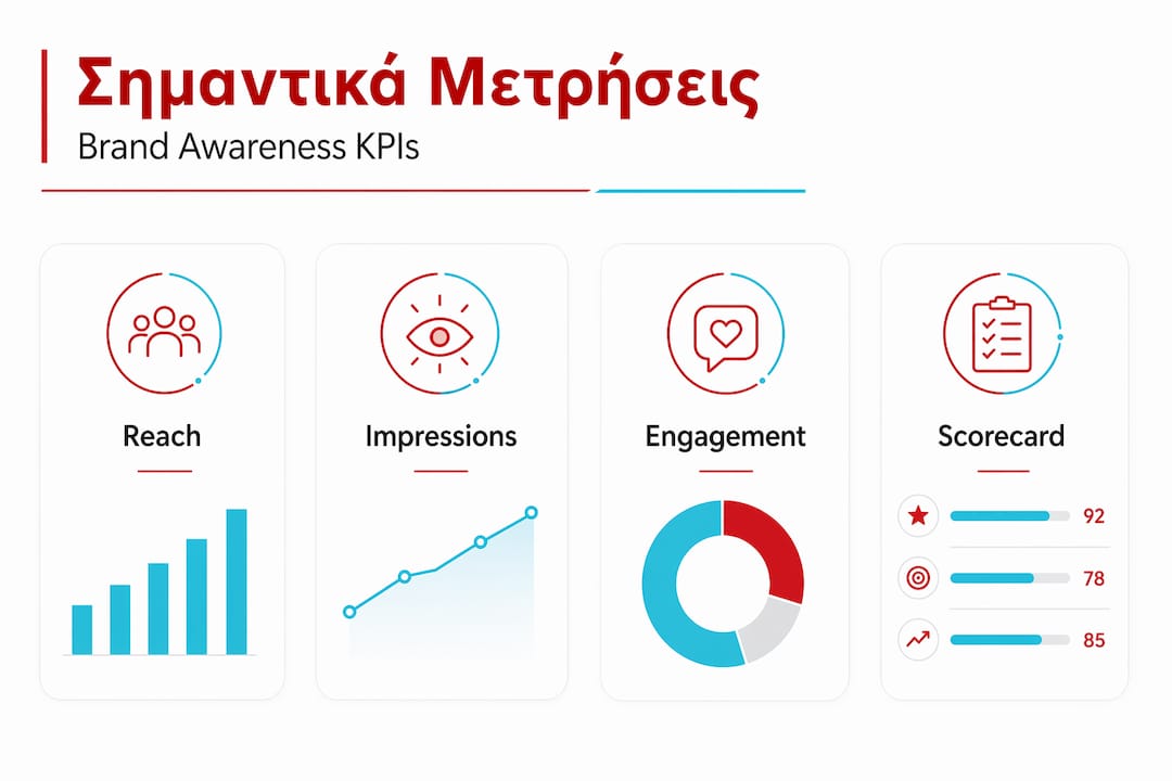 Γραφικό με τα βασικά στοιχεία μέτρησης αναγνωρισιμότητας της μάρκας
