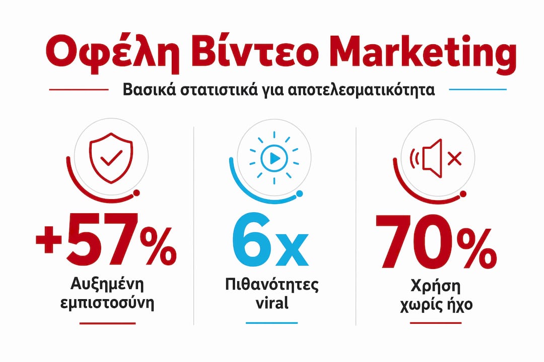 Οπτική παρουσίαση με αριθμούς και στοιχεία που αναδεικνύουν τα πλεονεκτήματα του video marketing