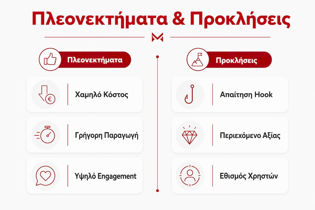 Εικονίδιο που αναδεικνύει τα πλεονεκτήματα και τις δυσκολίες των σύντομων βίντεο