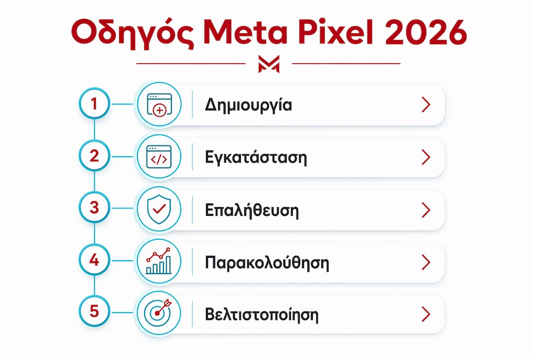 Εικονογραφημένος οδηγός με τα βήματα για τη ρύθμιση του Meta Pixel