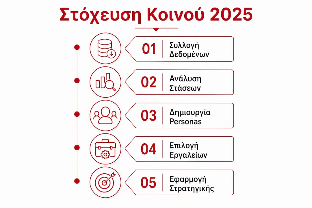 Γραφικό με όλα τα στάδια της διαδικασίας στοχευμένης προσέγγισης κοινού για το 2025