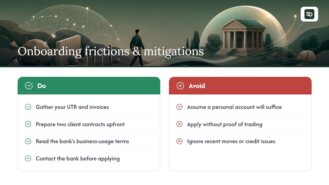 Typical onboarding frictions and pragmatic mitigations — overview diagram