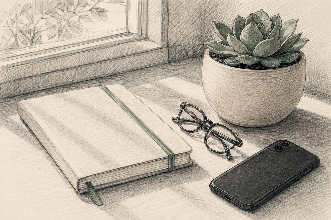 Minimal desk with privacy checklist items