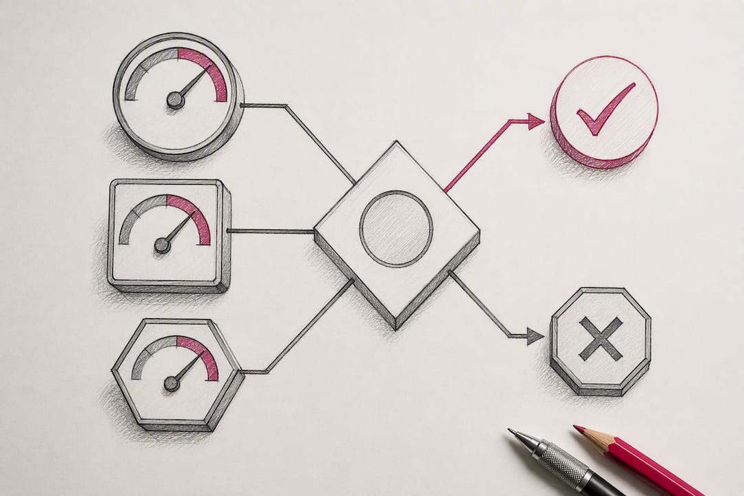 AI metrics flowing into a business decision