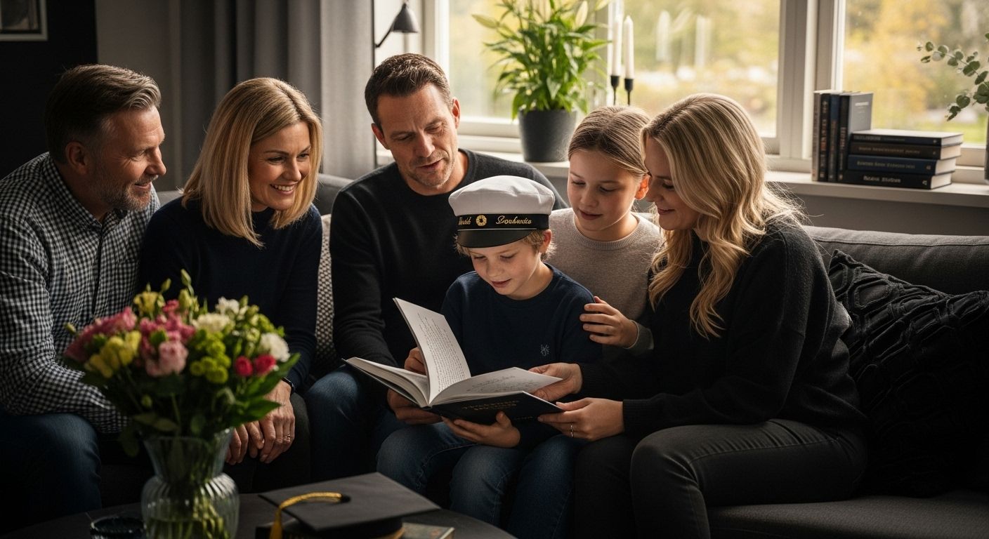 familj skolavslutning gåva
