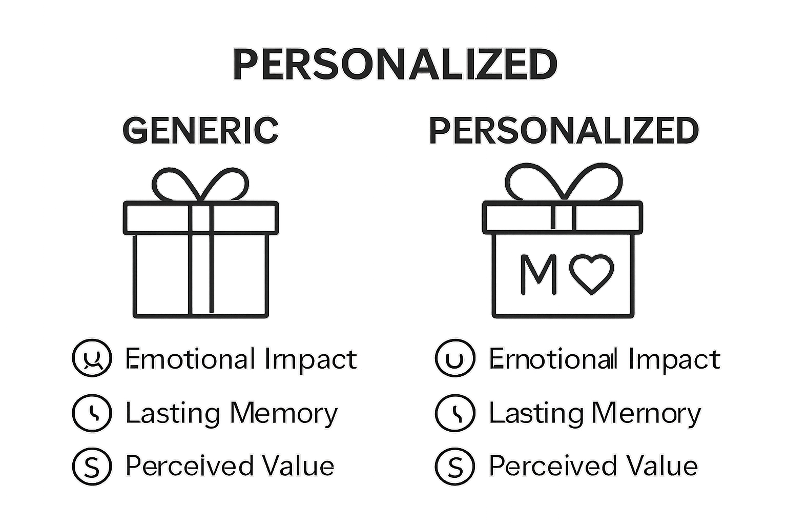 Comparison of generic versus personalized gifts showing higher emotional impact