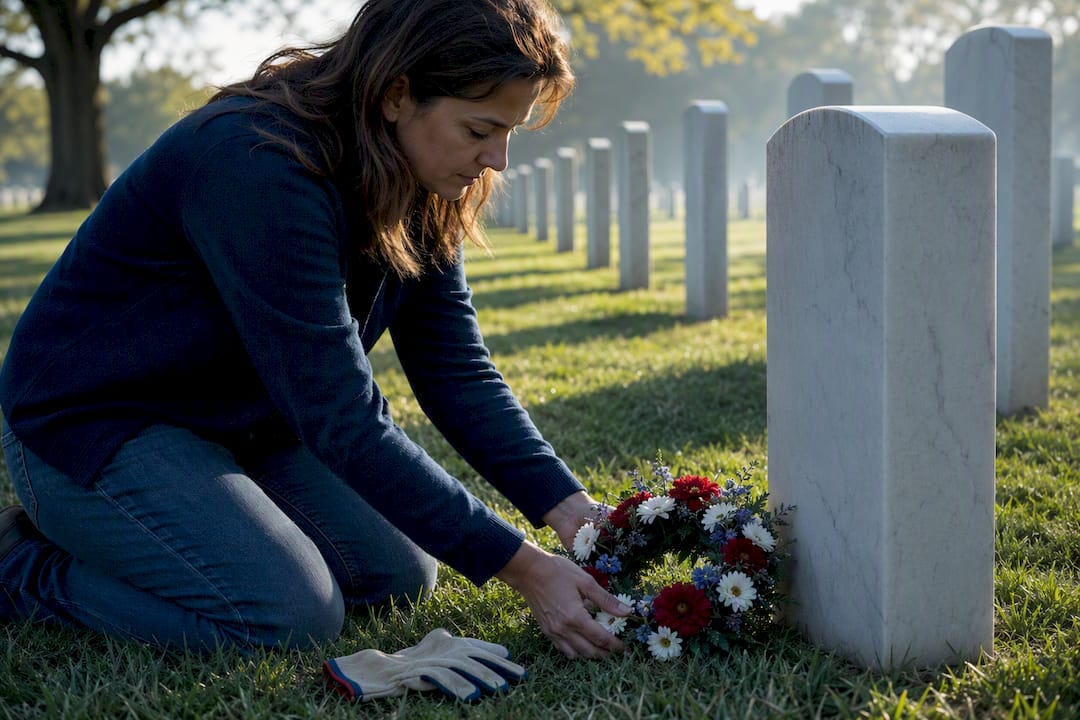 Wreath placed beside military grave