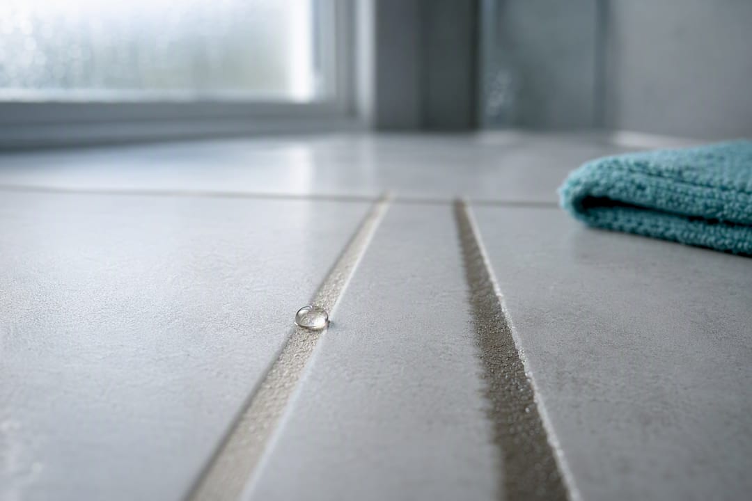 Water bead testing sealed shower grout