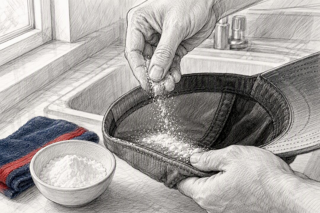 Baking soda applied to a hat sweatband