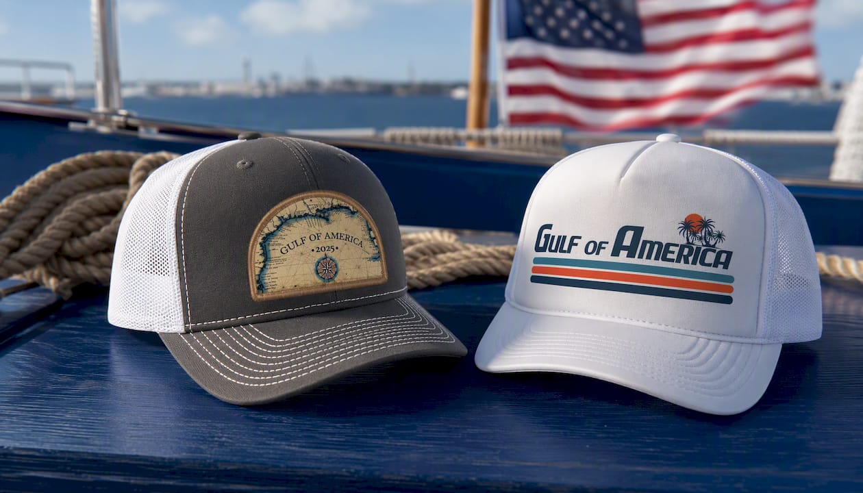 Gulf of America Hat Embroidered Patch Mesh Back Trucker Hat