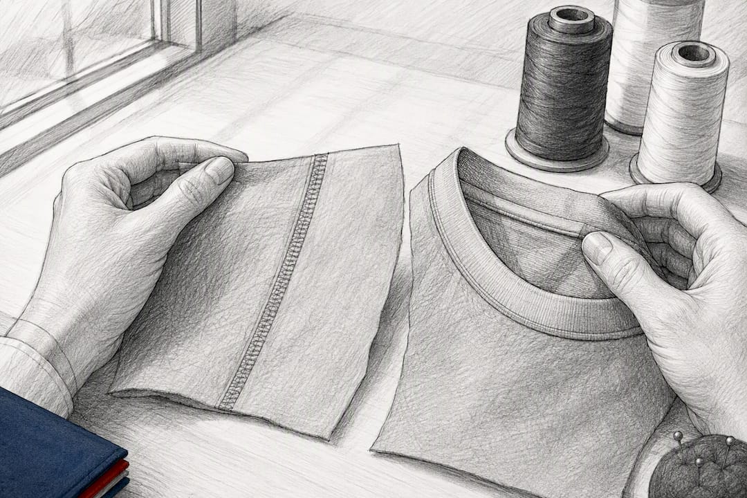 Close-up of collar and seam construction details
