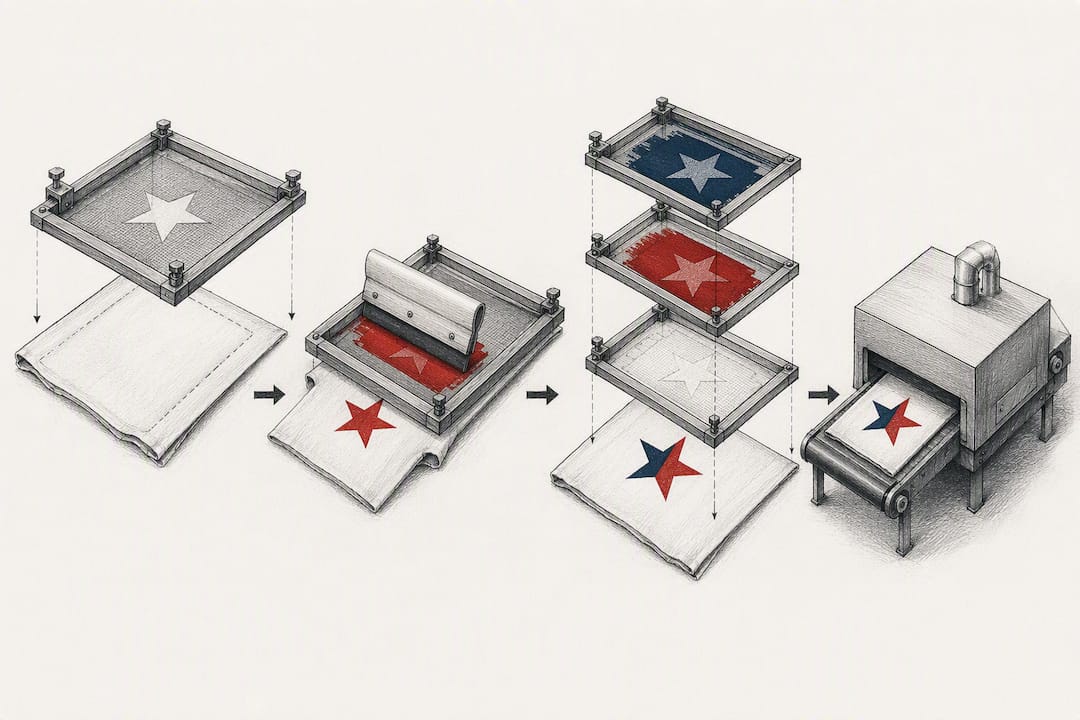 Screen printing process with mesh and ink