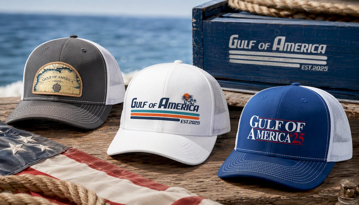 Gulf of America Hat Embroidered Patch Mesh Back Trucker Hat
