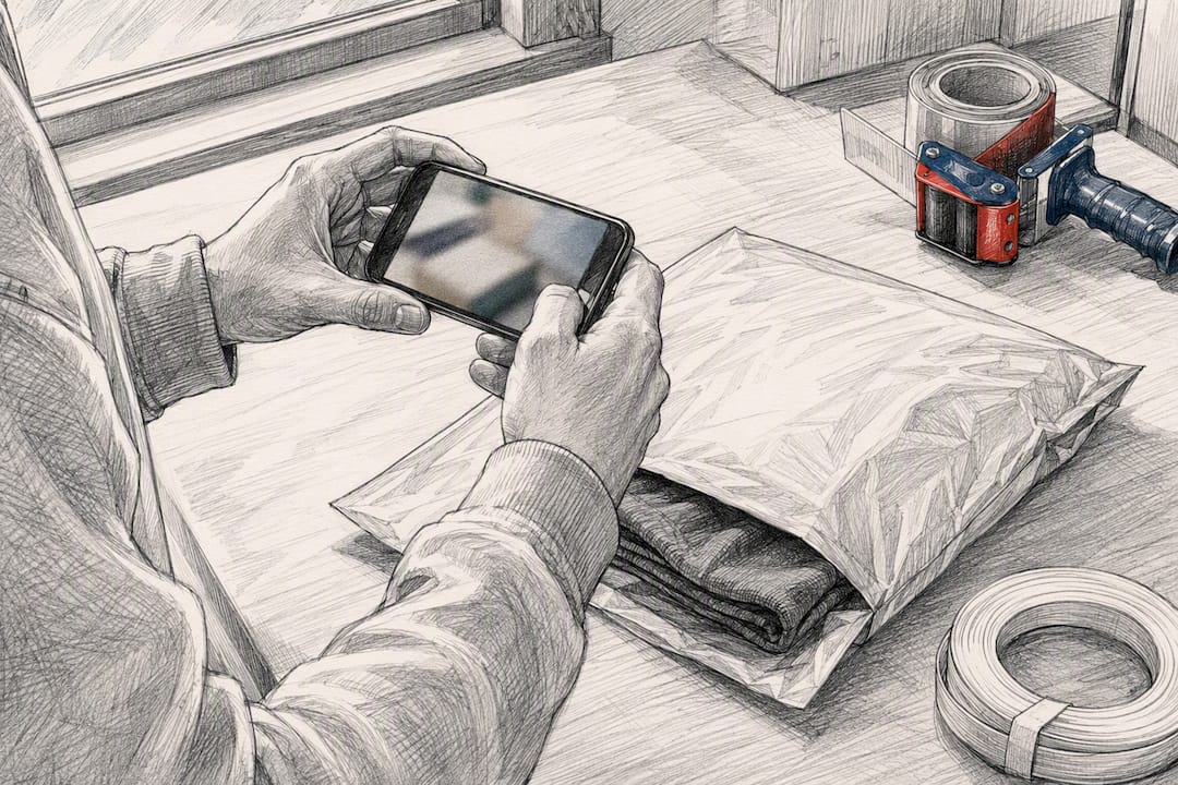 Customer photographing return package condition