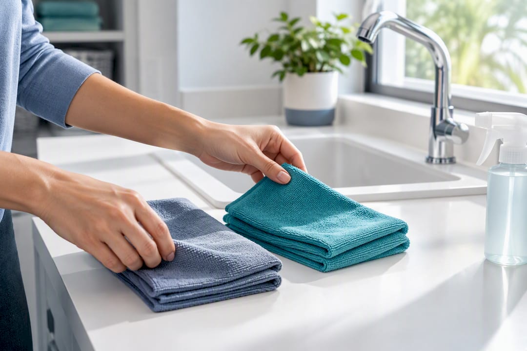 Separate microfiber cloths for glass and bathrooms