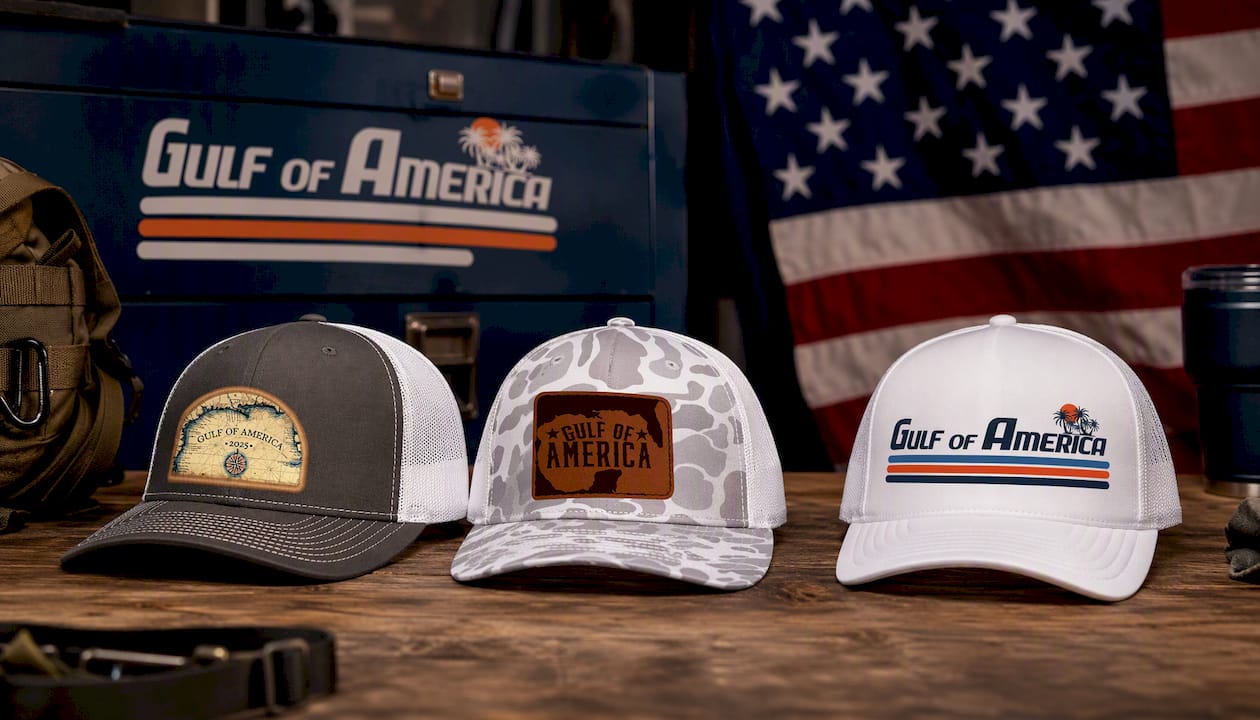 Gulf of America Hat Embroidered Patch Mesh Back Trucker Hat