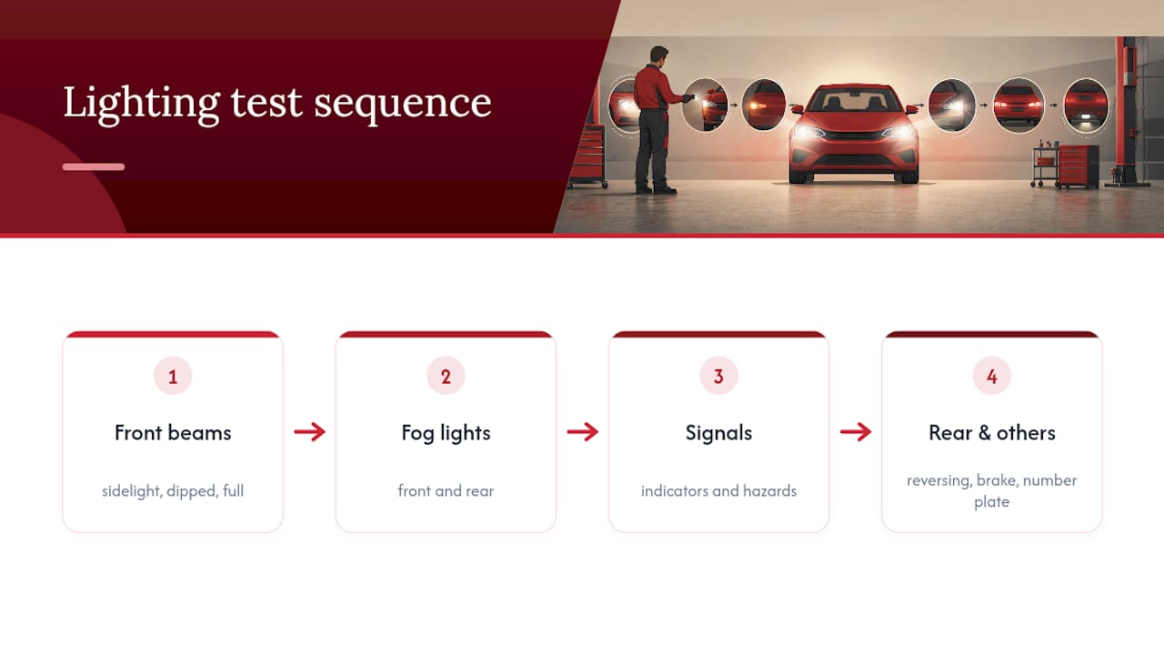 Diagram of car lighting types for MOT check