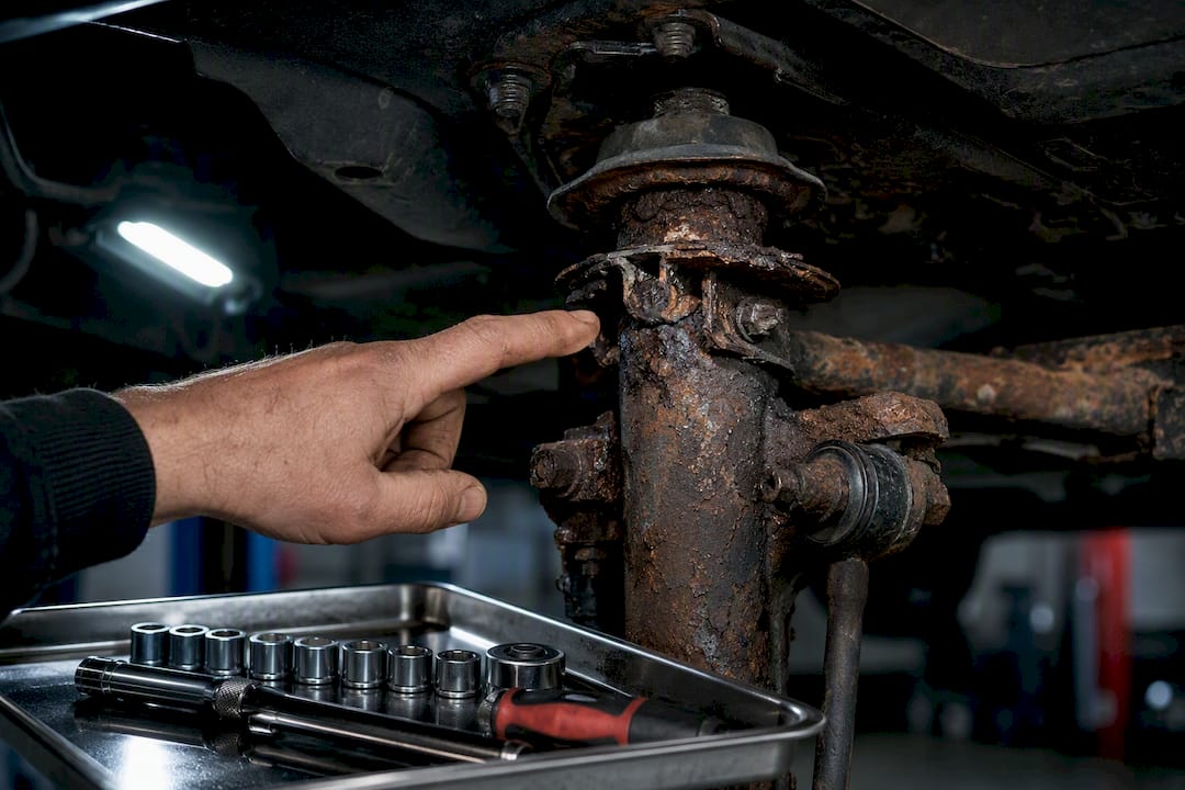 Corroded suspension fastener under vehicle