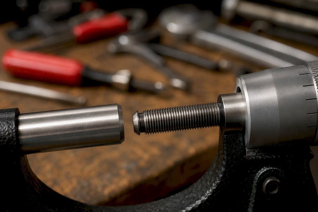 Close-up of micrometer screw thread and spindle