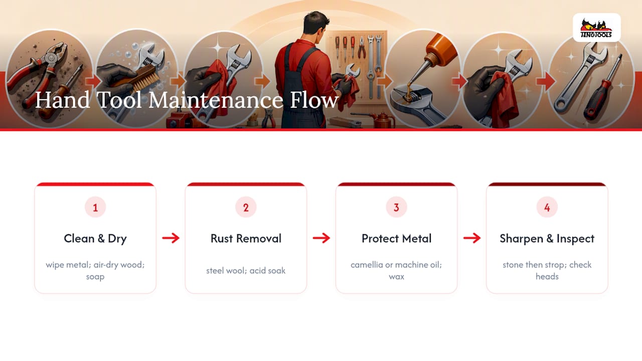 Diagram of hand tool maintenance steps
