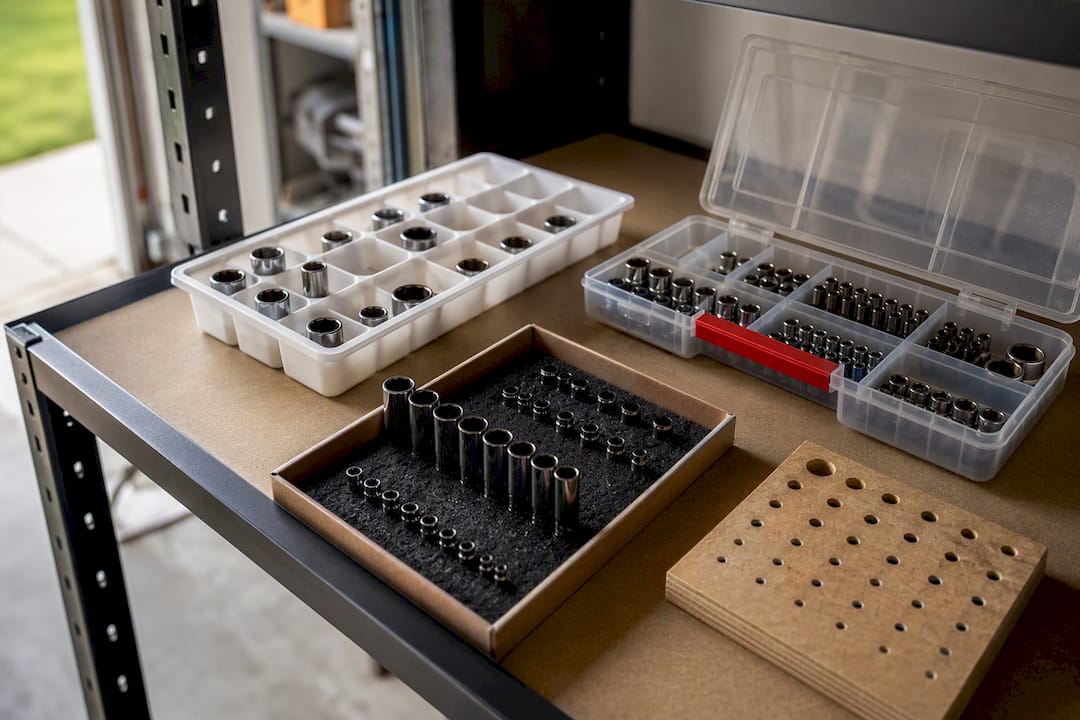 Upcycled trays and felt liner organizing sockets