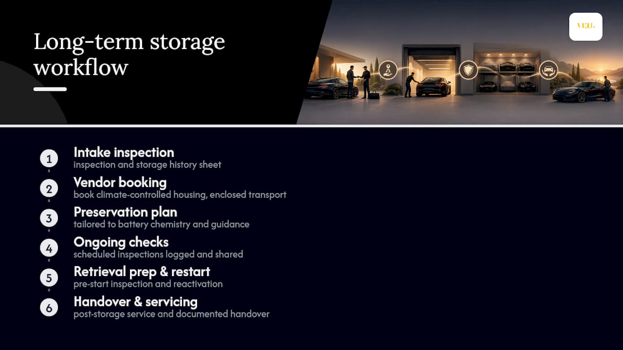 How does Veil Concierge manage long term vehicle storage? — overview diagram