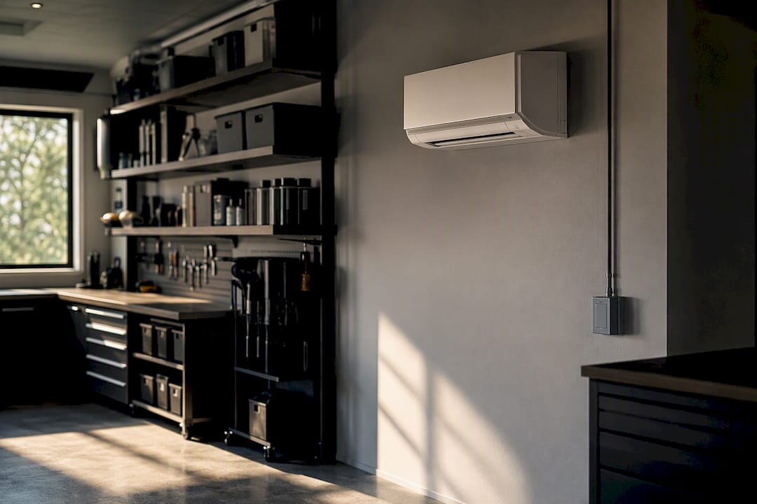 Ductless mini-split mounted in garage