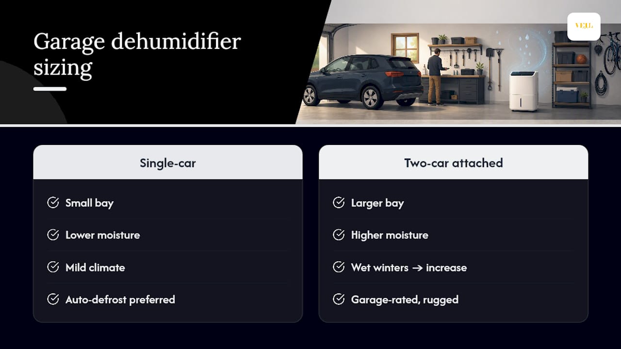 Diagram of garage dehumidifier sizing factors