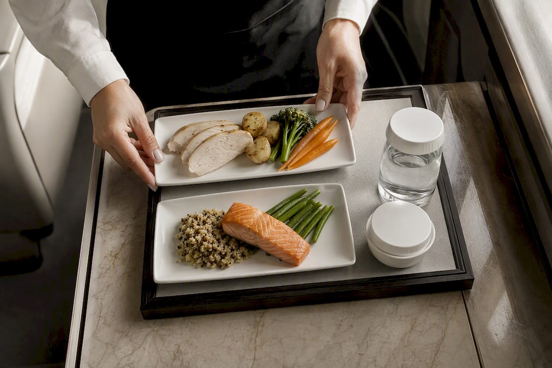 Flight-ready catering arranged on service tray
