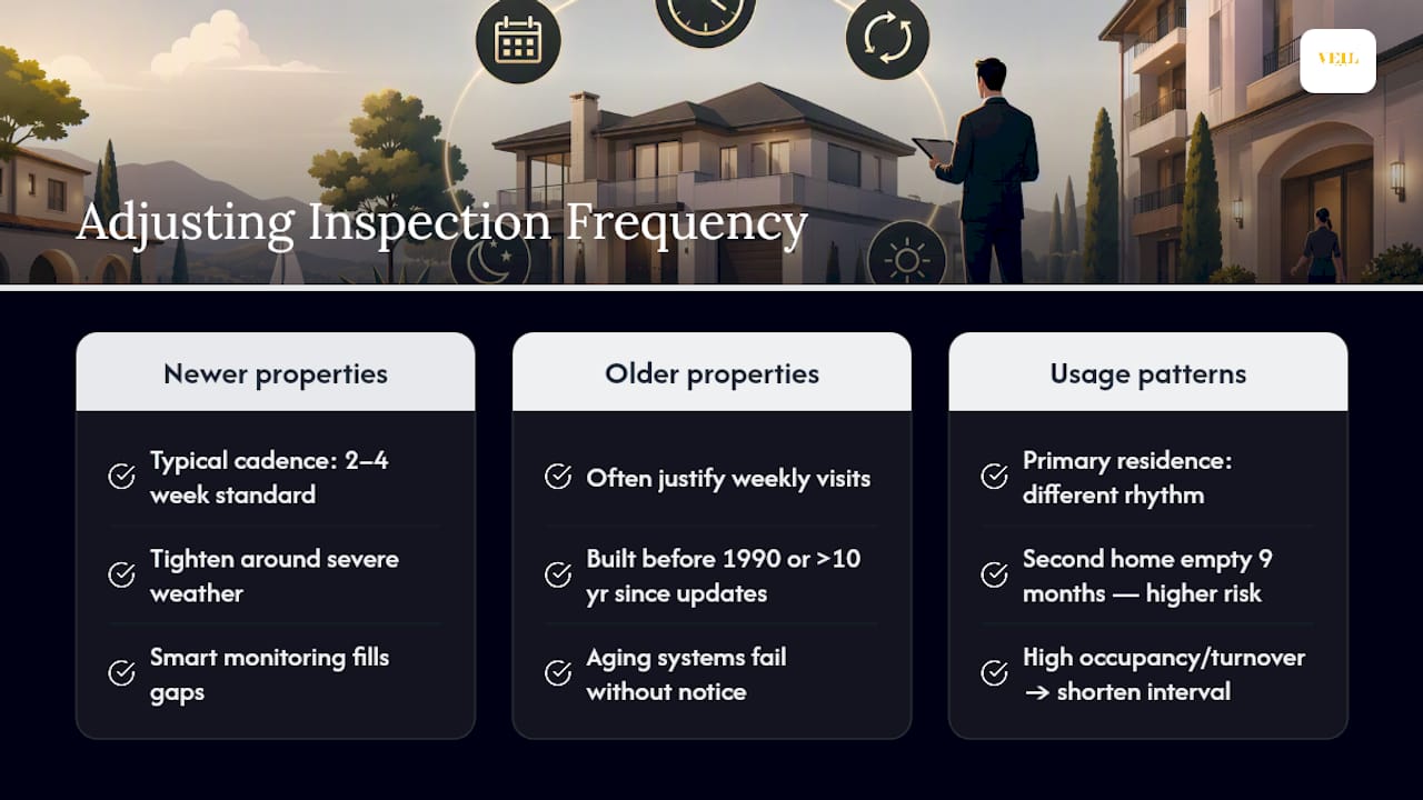 How often should inspection frequency adjust for a property's age and use? — overview diagram