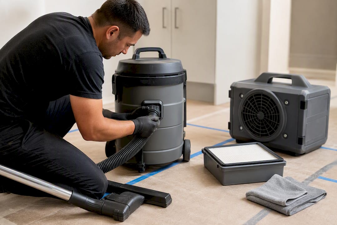 HEPA vacuum and air scrubber for construction cleanup