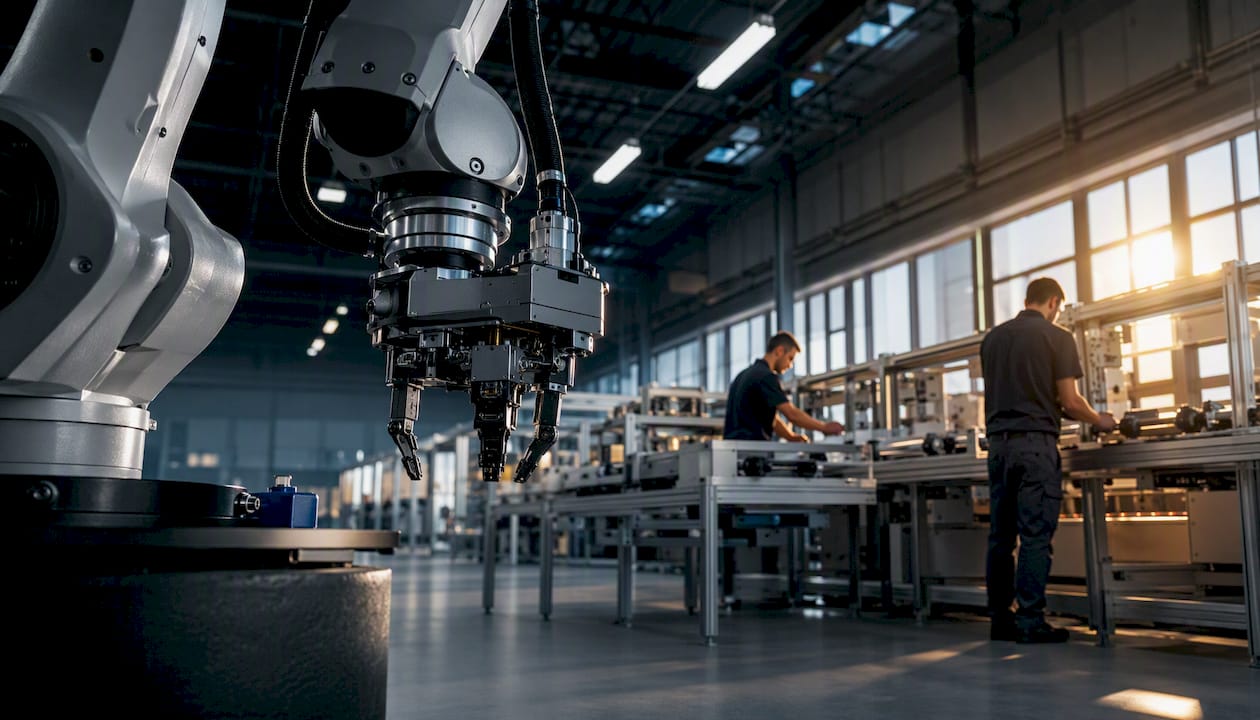 Robotik-Fertigungszelle in einer Fabrik in den USA