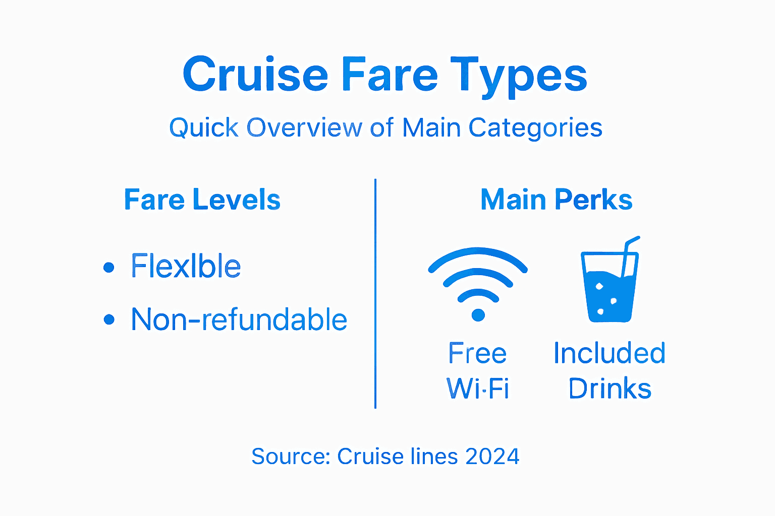 Infographic with cruise fare levels and perks overview