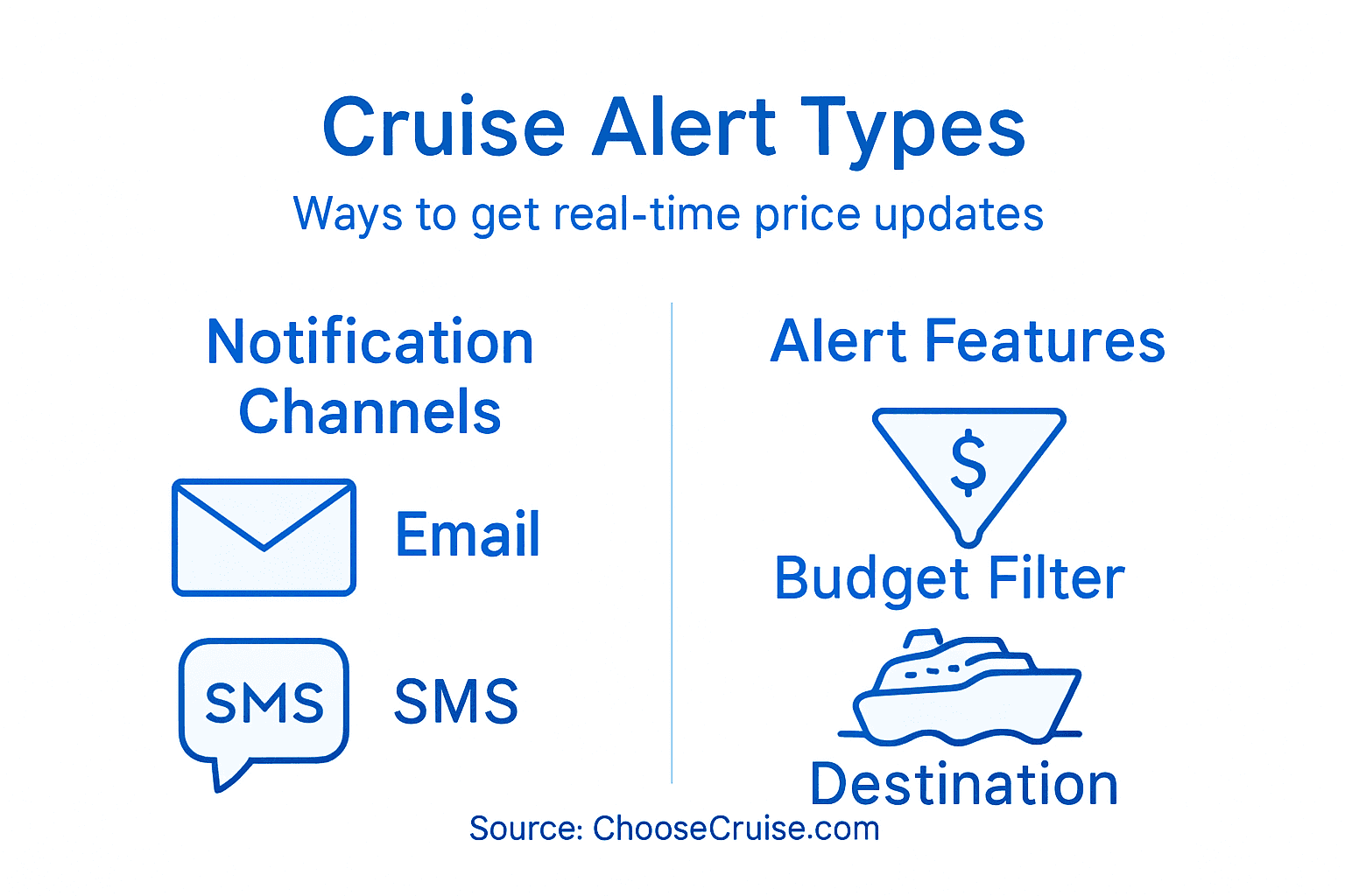 Infographic showing cruise deal alert formats