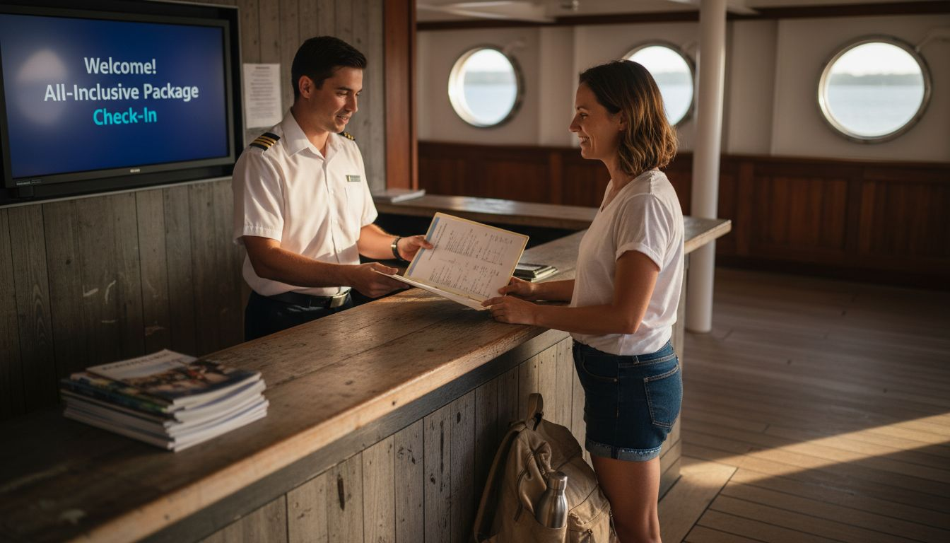 Cruise guest checks in for all-inclusive package