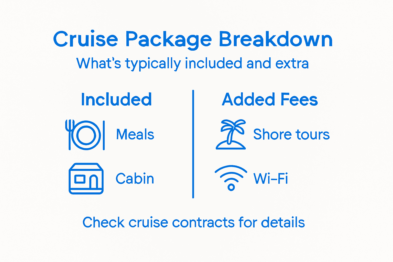 Infographic showing cruise package inclusions and fees
